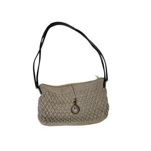 Crochet Knit Woven Shoulder Handbag Tan Brown 13 x 8 x 4